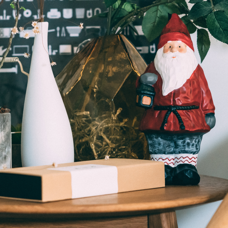 Santa in Sweater with Sack of Pine Figure Decoration